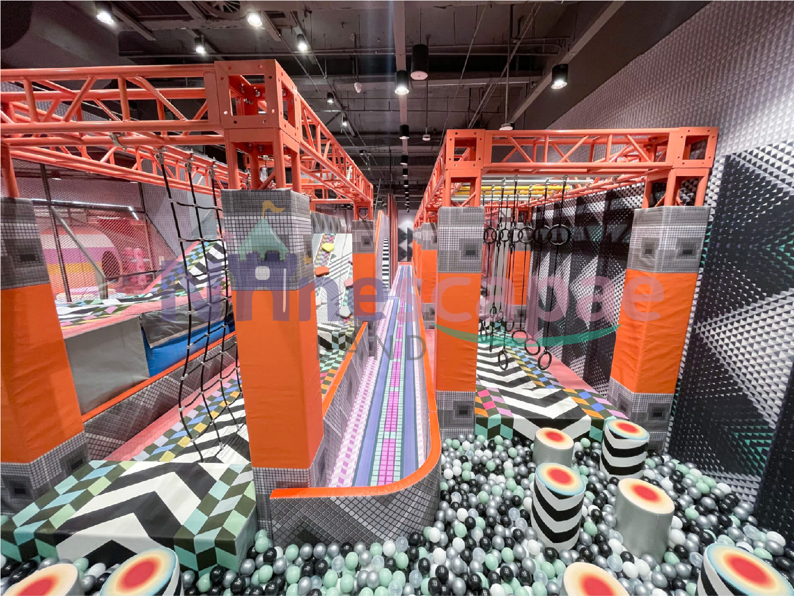 childrens trampoline park with adventure park