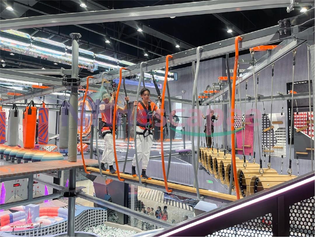 obstacle course in the trampoline park
