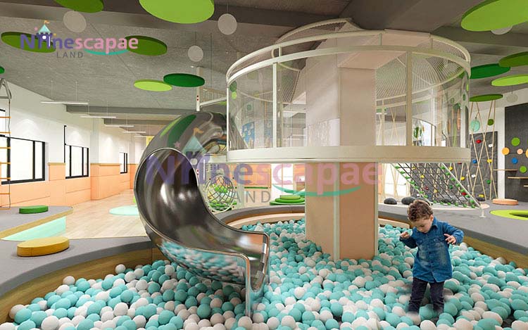 toddler trampoline park with slide and ball pit
