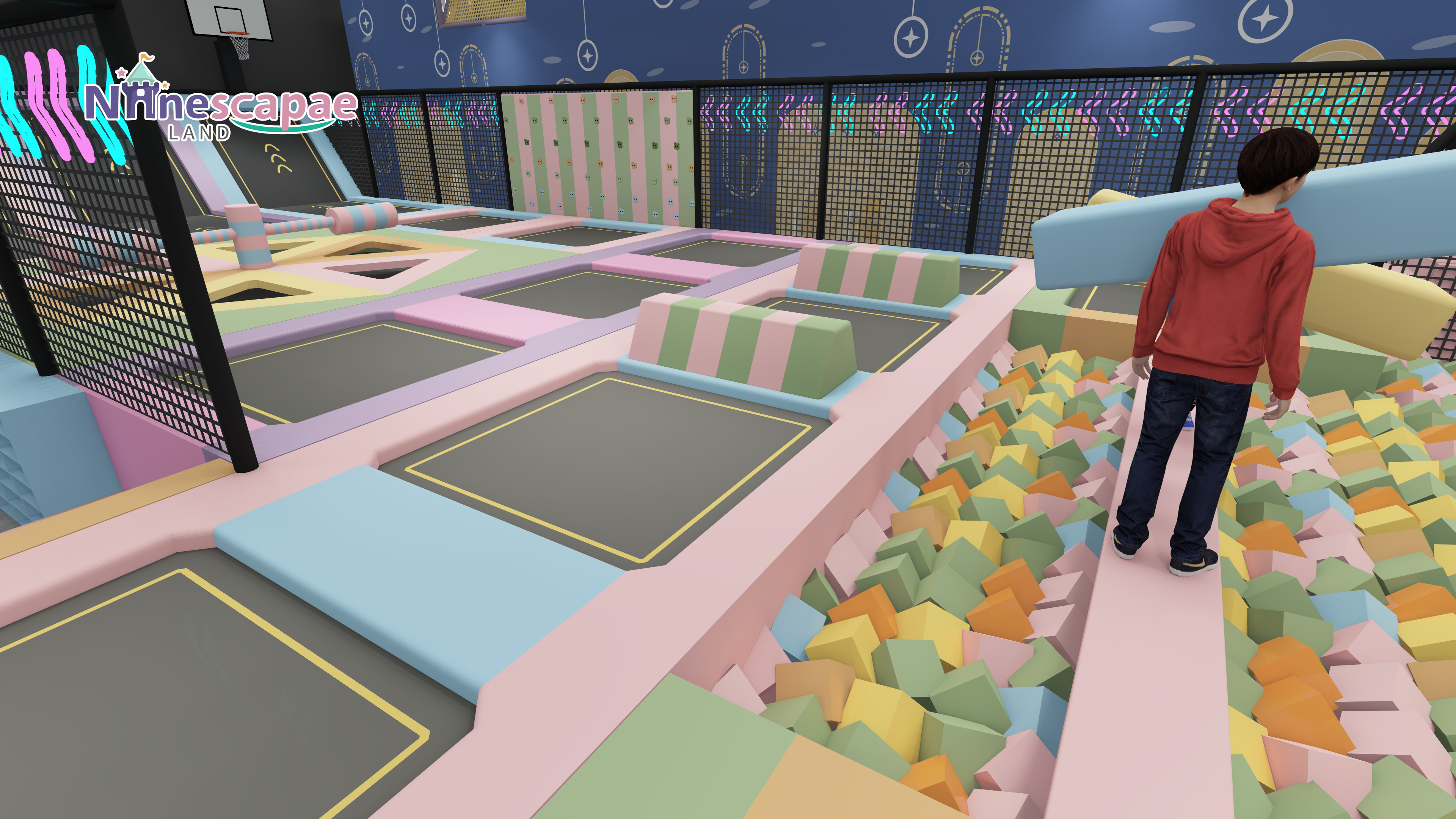 children indoor trampoline park with trampoline and ninja