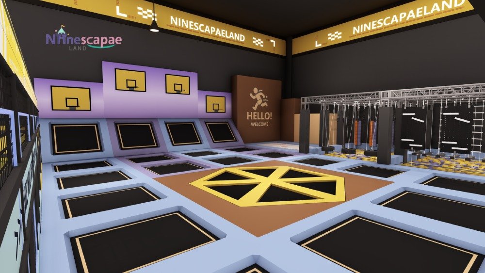 Trampoline park ninja obstacle course