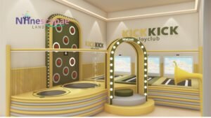 Indoor play area with arch door and circle wall