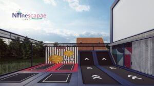Outdoor trampoline park entrance play