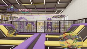 Indoor trampoline park slide area purple