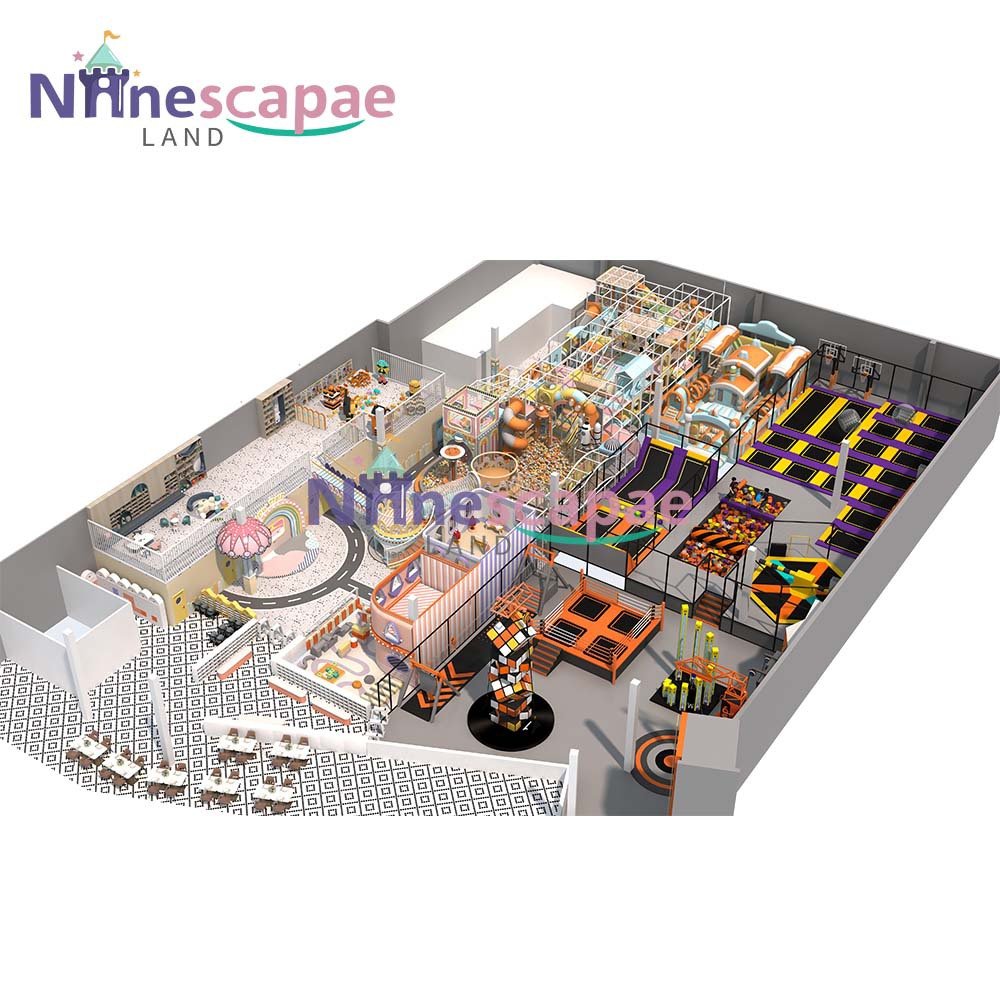 Large custom indoor playground full site 3D layout rendering