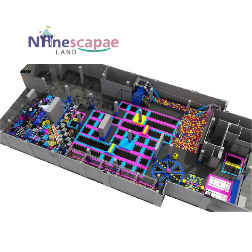 Large custom indoor trampoline park 3D layout