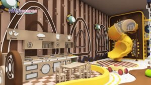 Vintage stripe wall indoor playground climbing area Vintage stripe wall indoor playground climbing area