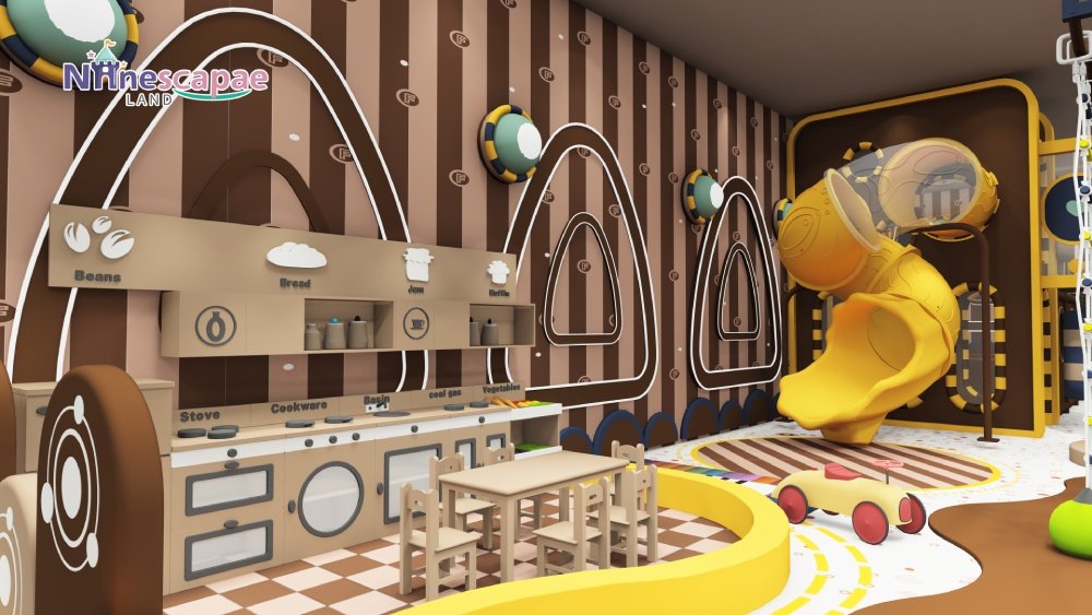 Vintage stripe wall indoor playground climbing area