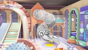 Castle indoor playground with spotted spiral slide Castle indoor playground with spotted spiral slide