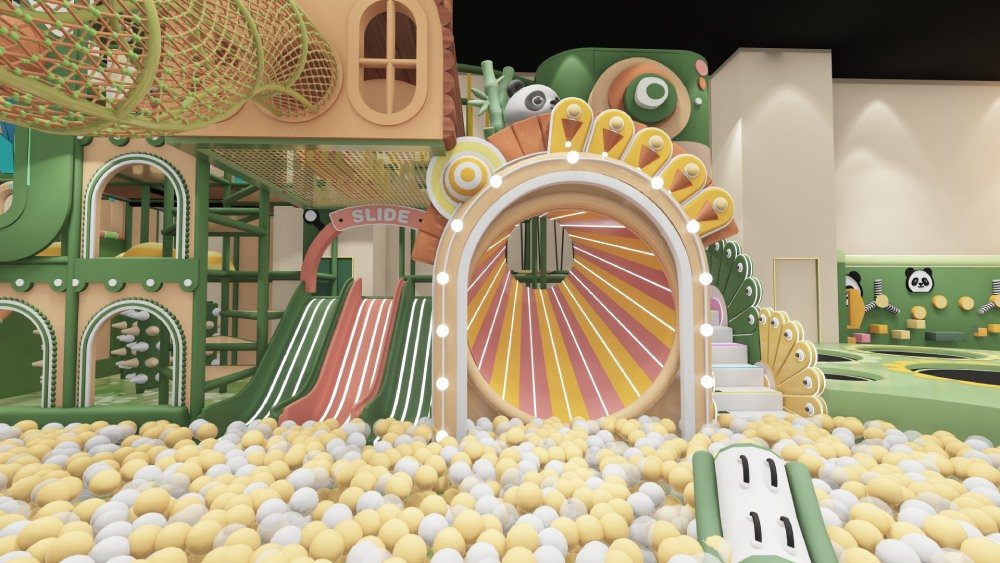 Themed indoor playground soft play equipment with slides for kids park